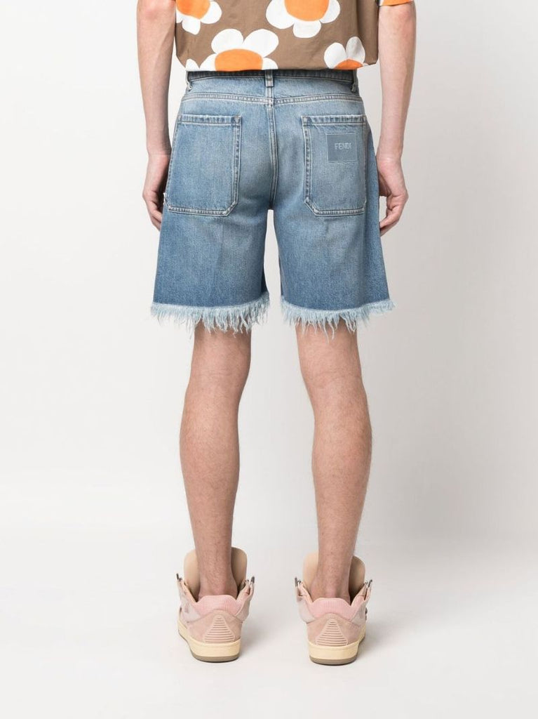 Blue Frayed Denim Shorts