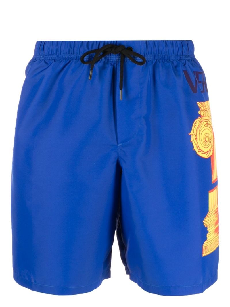 Blue Column Print Swim Shorts