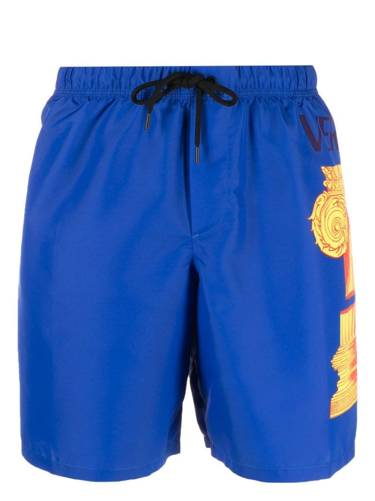 Blue Column Print Swim Shorts