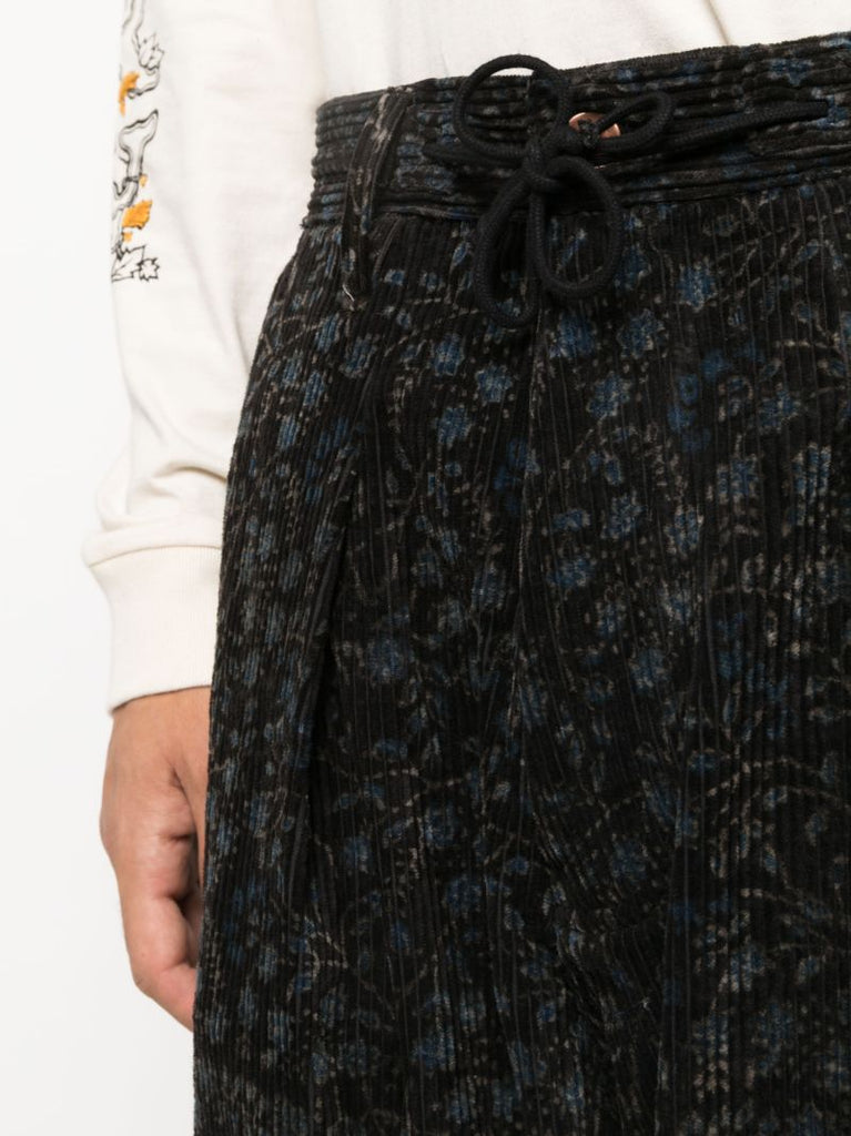Black Lush Floral-print Corduroy Trousers