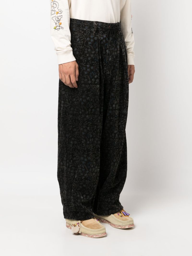 Black Lush Floral-print Corduroy Trousers