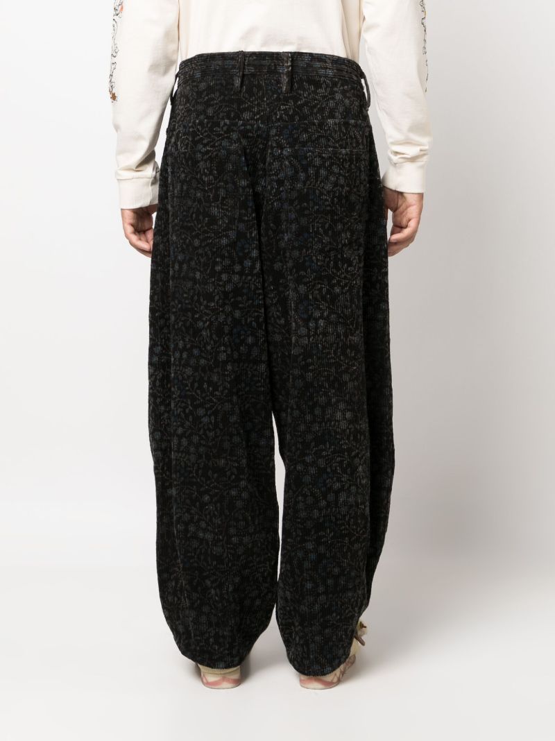 Black Lush Floral-print Corduroy Trousers