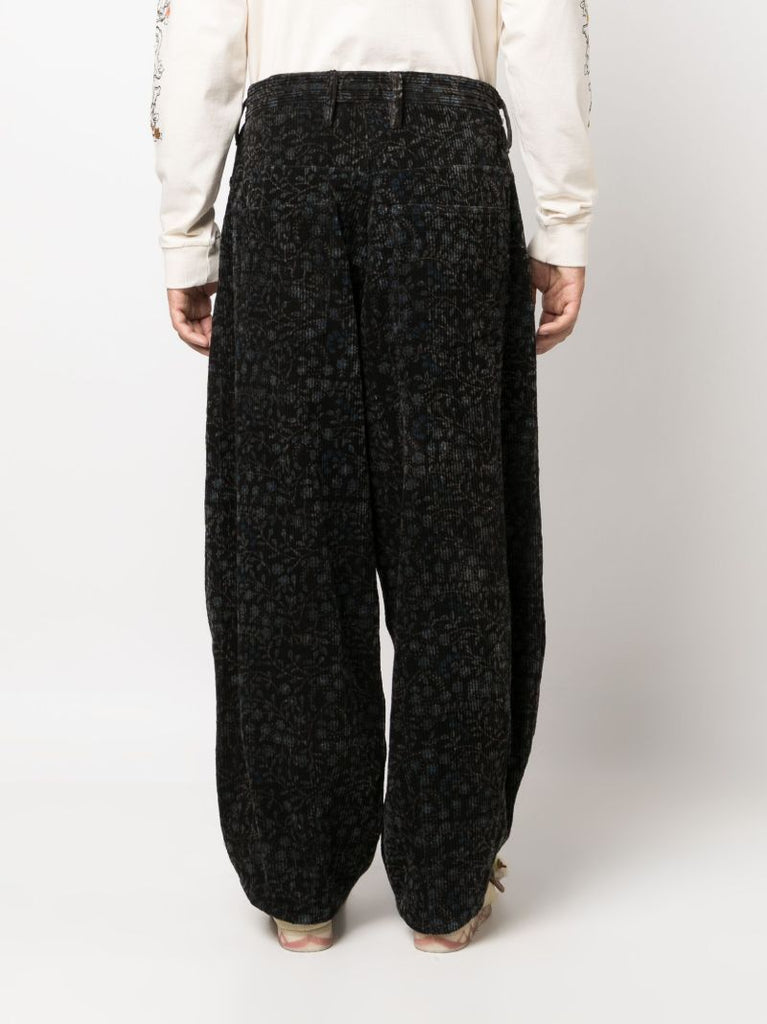 Black Lush Floral-print Corduroy Trousers