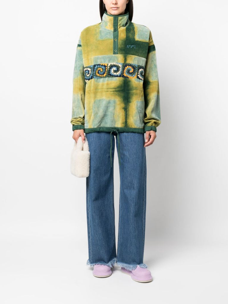 Green Polite Tie-dye Velvet Sweatshirt