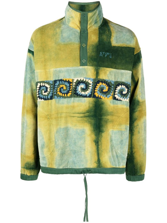 Green Polite Tie-dye Velvet Sweatshirt