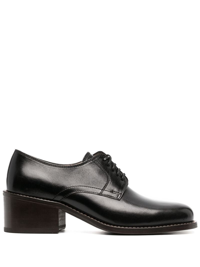 Black Square Toe Leather Derby Shoes