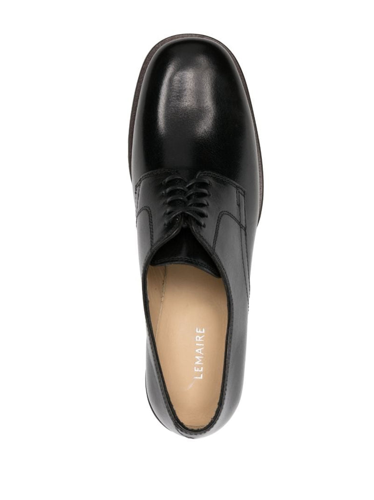 Black Square Toe Leather Derby Shoes