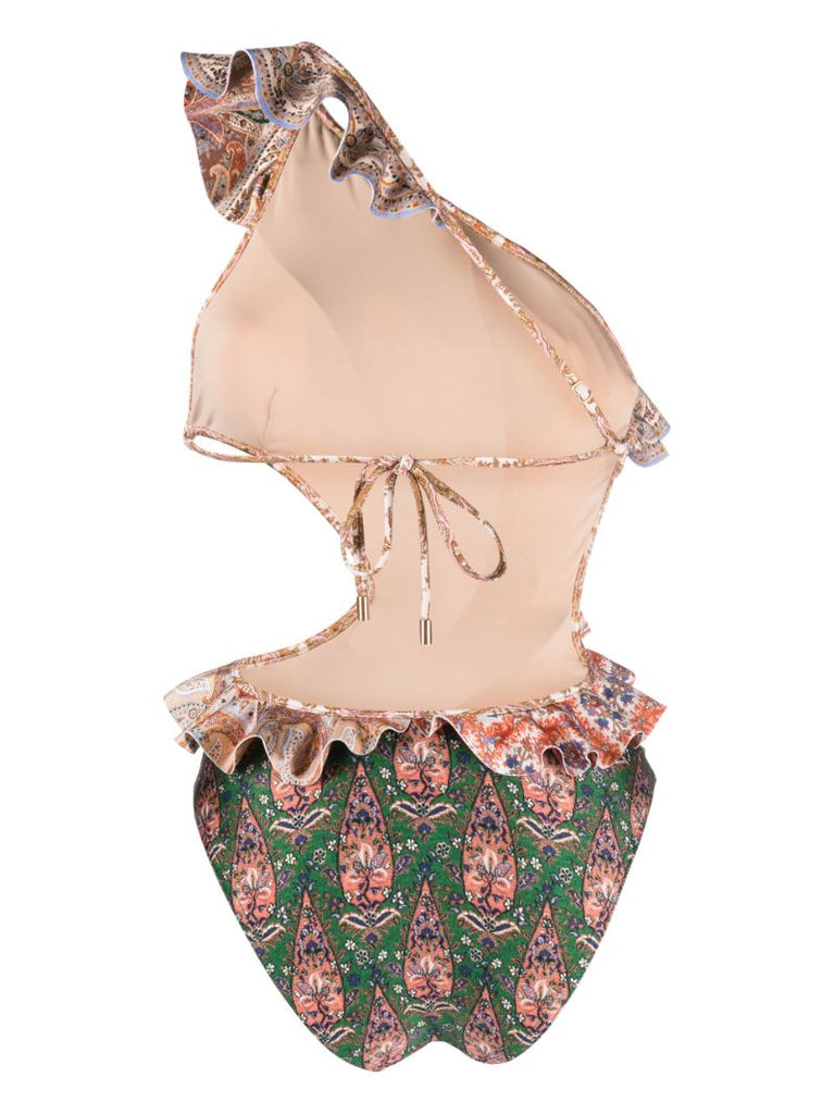 Neutral Devi Ruffled One-shoulder Swimsuit
