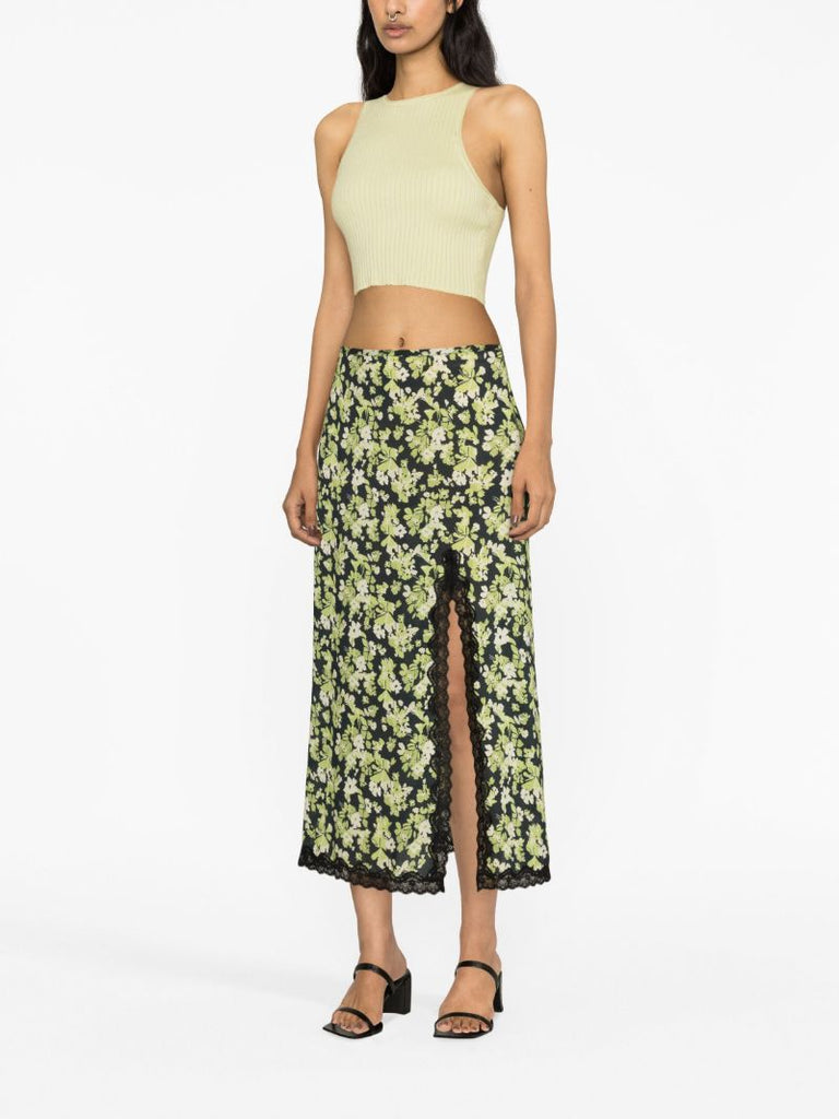 Green Sibilla Floral-print Midi Skirt
