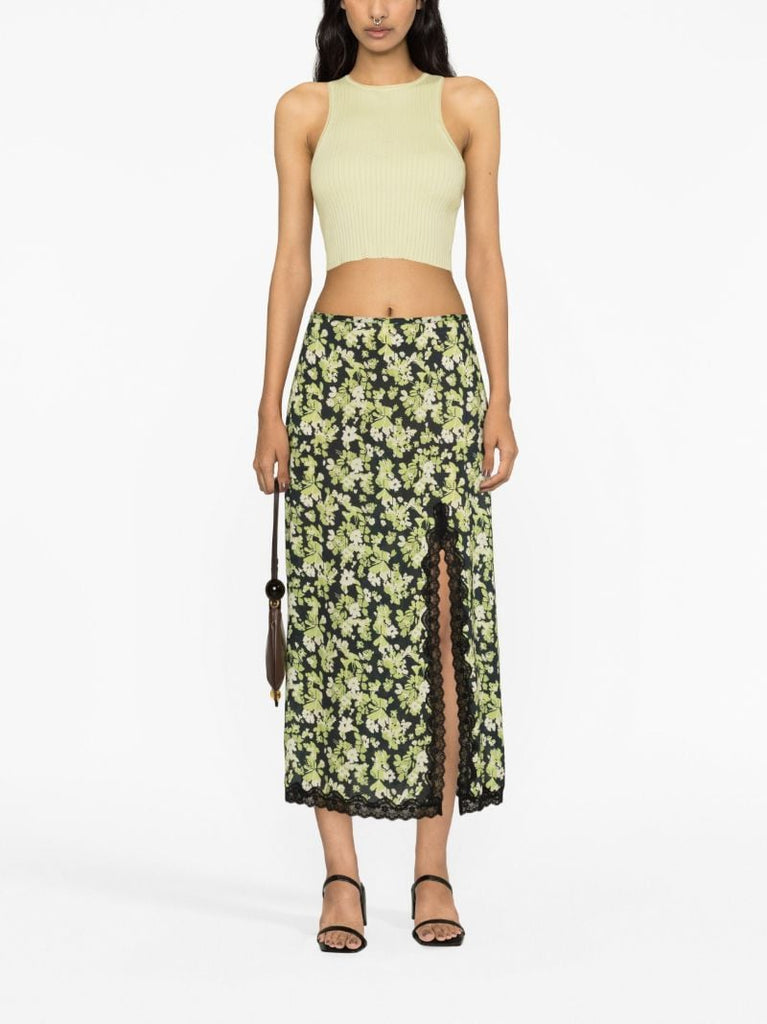 Green Sibilla Floral-print Midi Skirt