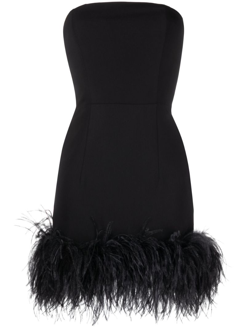 Black Minielli Feather-trim Strapless Mini Dress