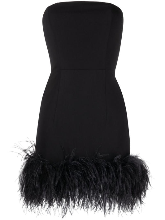 Black Minielli Feather-trim Strapless Mini Dress