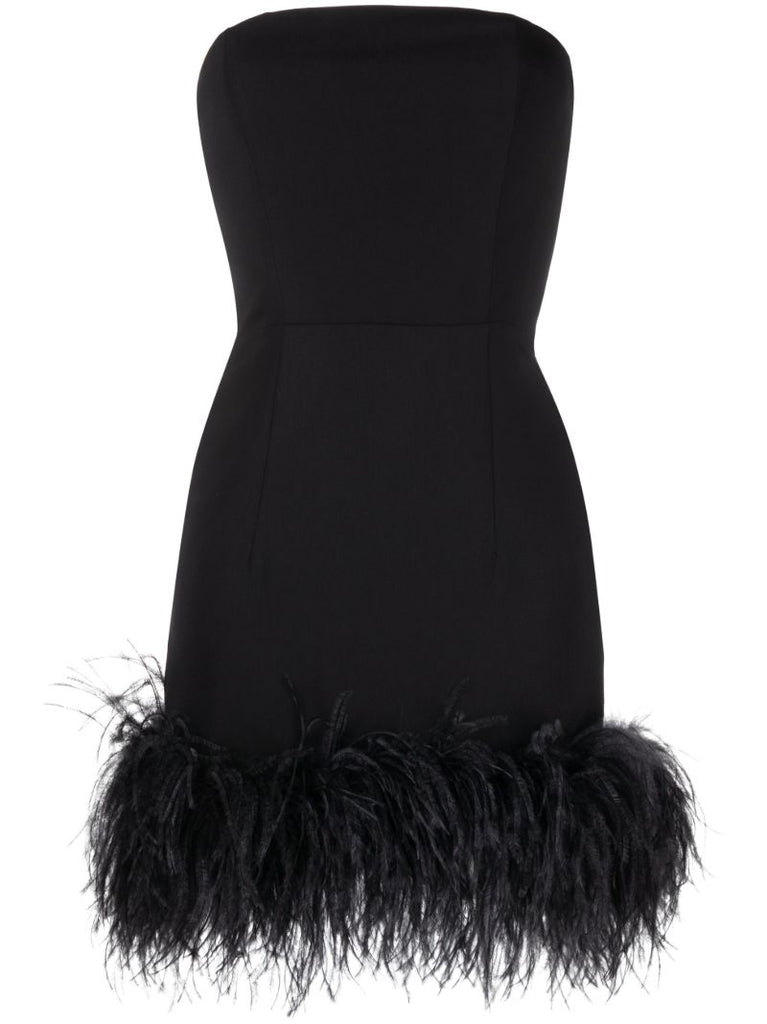 Black Minielli Feather-trim Strapless Mini Dress