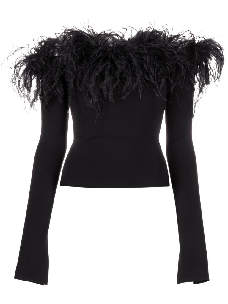 Black Orion Feather-trim Top