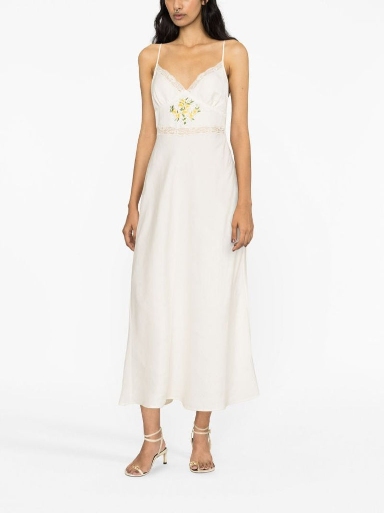 Neutral Amora Floral Embroidered Maxi Dress
