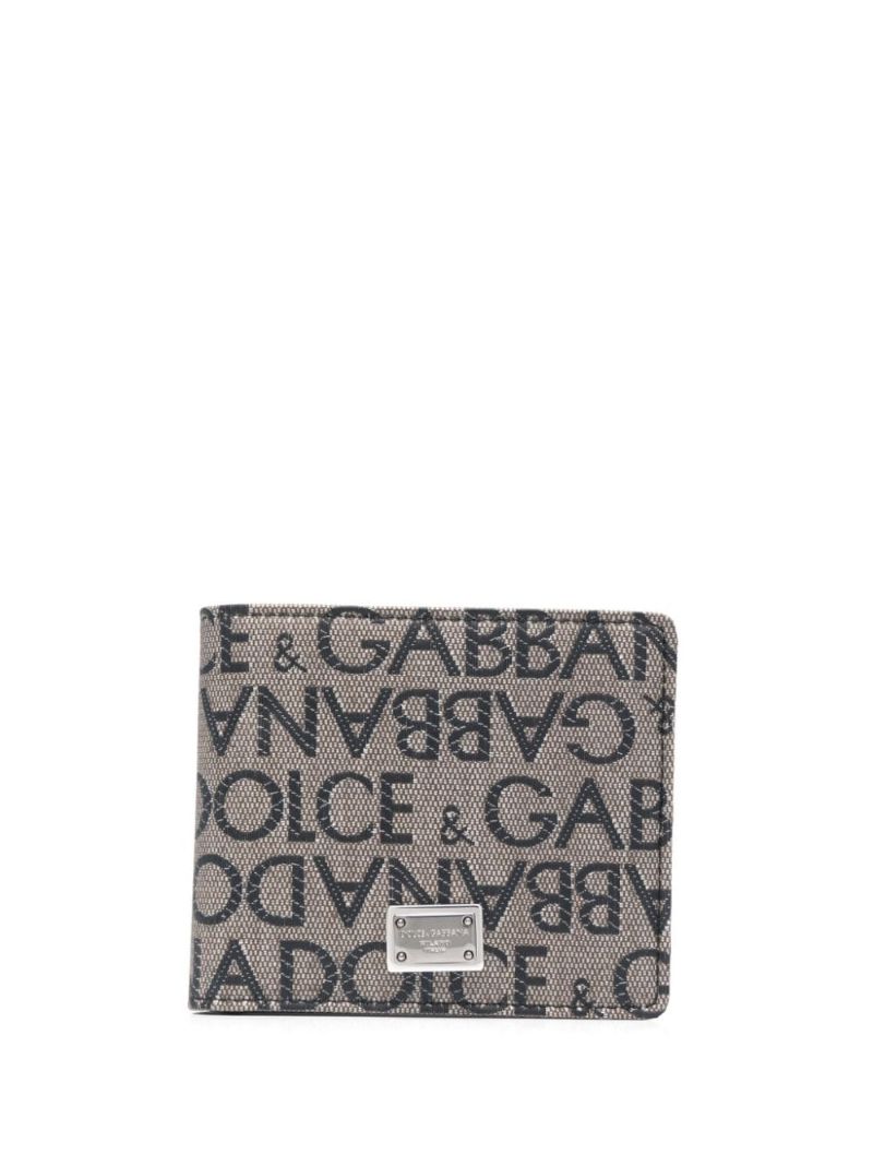 Brown Logo Jacquard Bi-fold Wallet