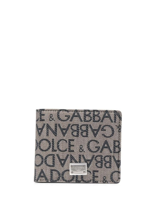 Brown Logo Jacquard Bi-fold Wallet
