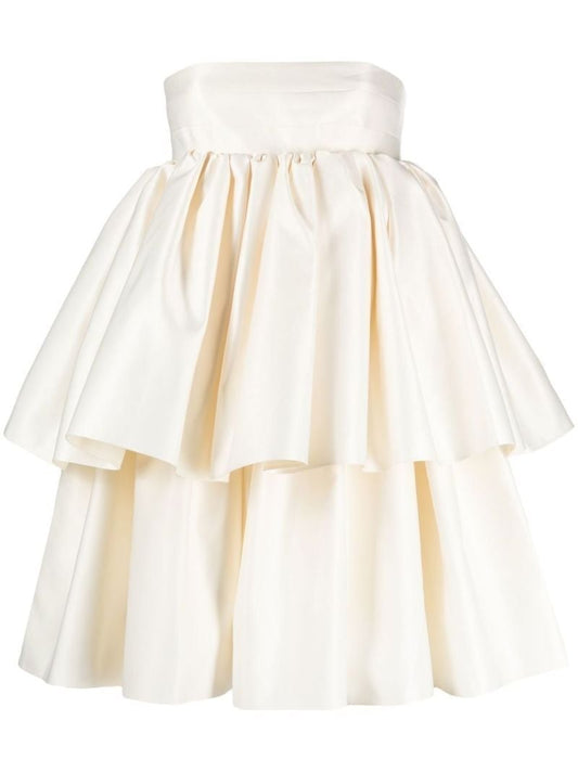Neutral Satin Tiered Mini Dress
