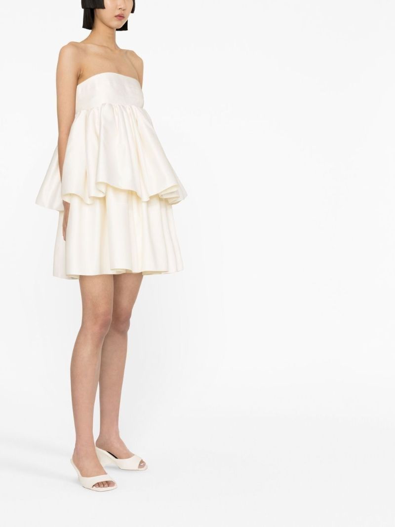 Neutral Satin Tiered Mini Dress