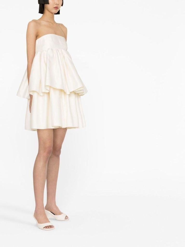Neutral Satin Tiered Mini Dress