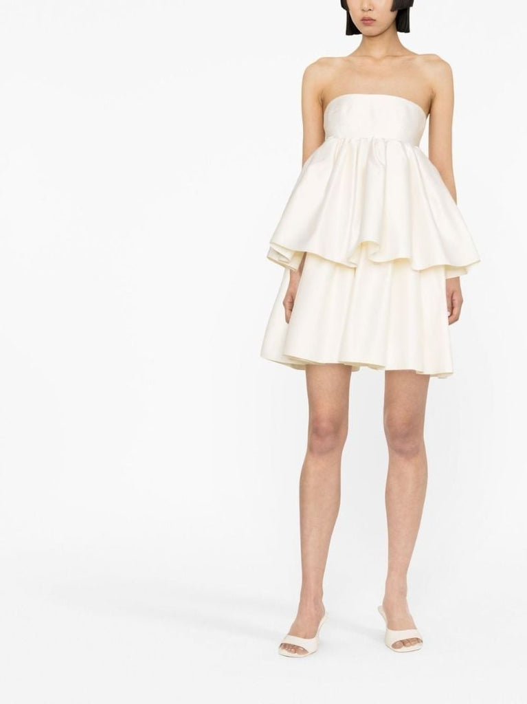 Neutral Satin Tiered Mini Dress