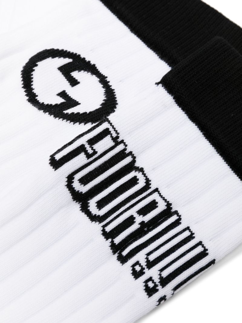 White Intarsia Knit Logo Socks