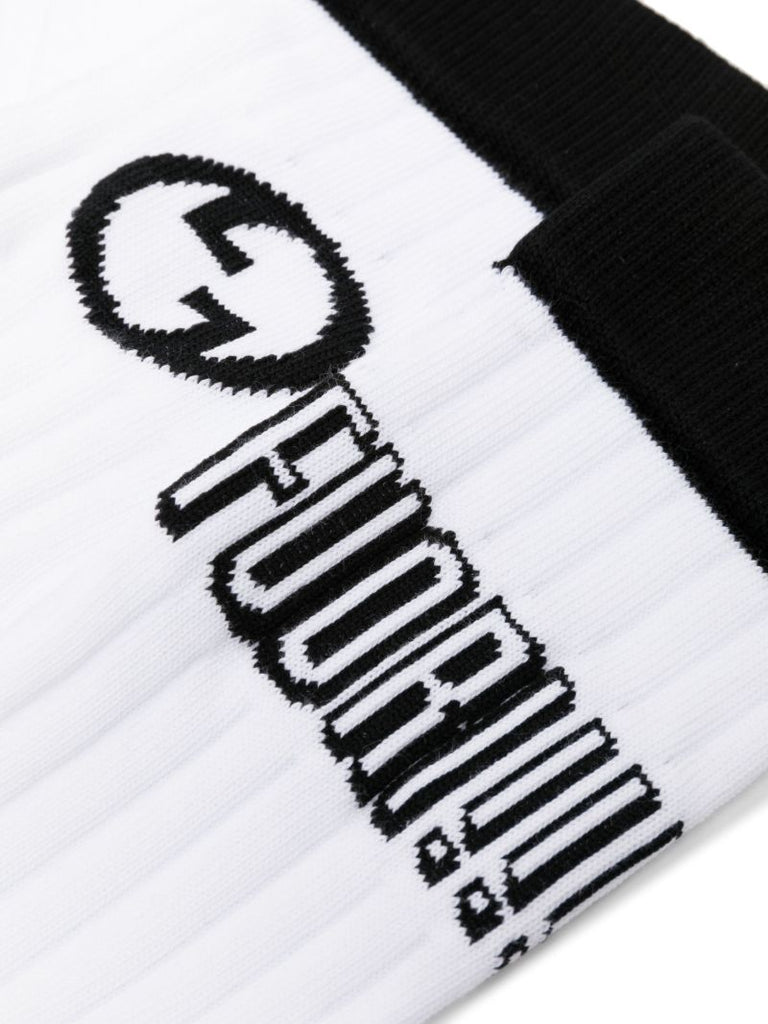 White Intarsia Knit Logo Socks