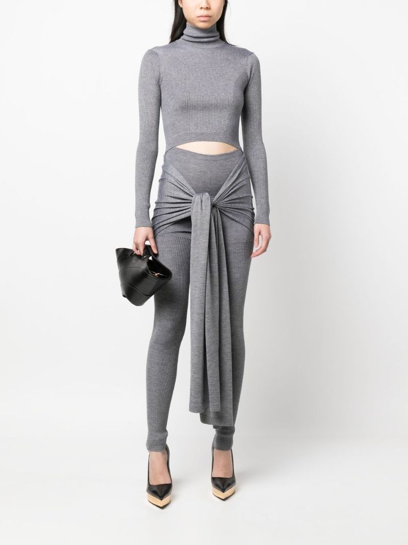Grey Tie-front Sweater