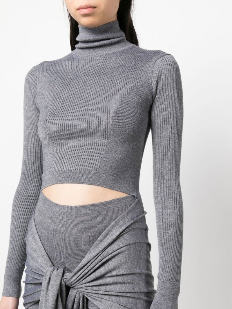 Grey Tie-front Sweater