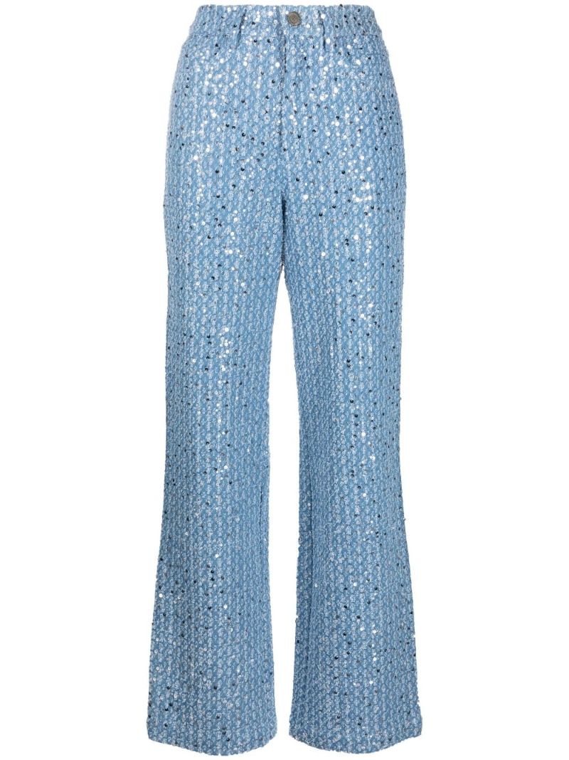 Blue Rotie Sequinned Wide-leg Jeans