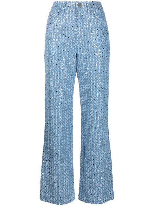 Blue Rotie Sequinned Wide-leg Jeans