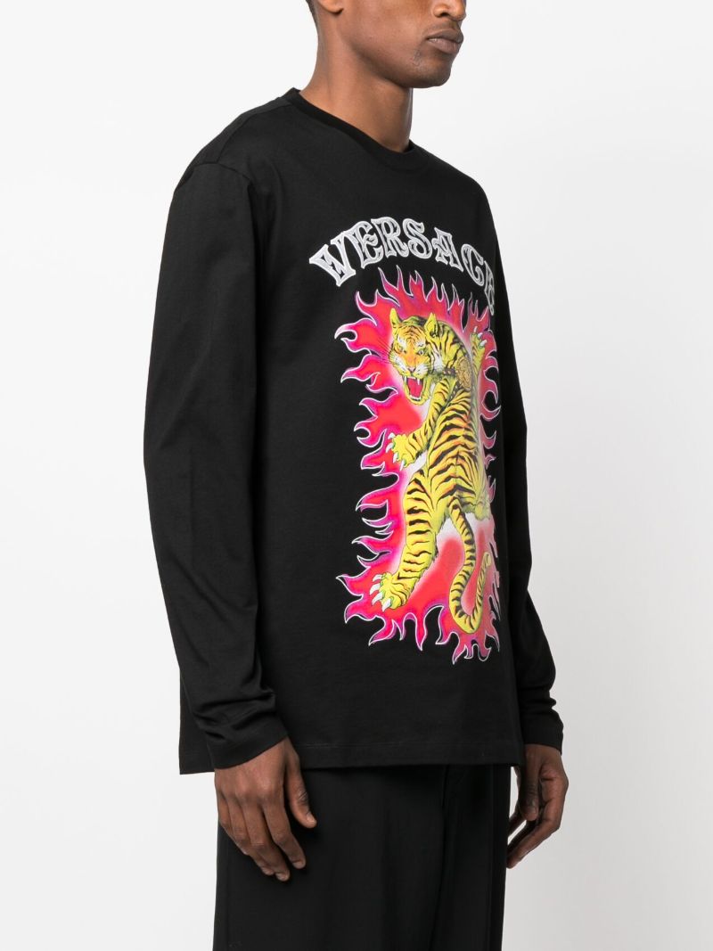 Black Tiger-print Long-sleeve Cotton T-shirt