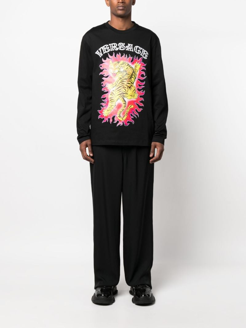 Black Tiger-print Long-sleeve Cotton T-shirt
