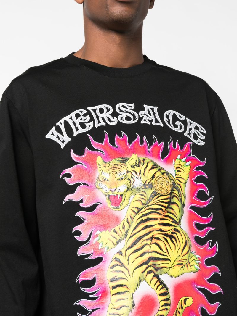 Black Tiger-print Long-sleeve Cotton T-shirt