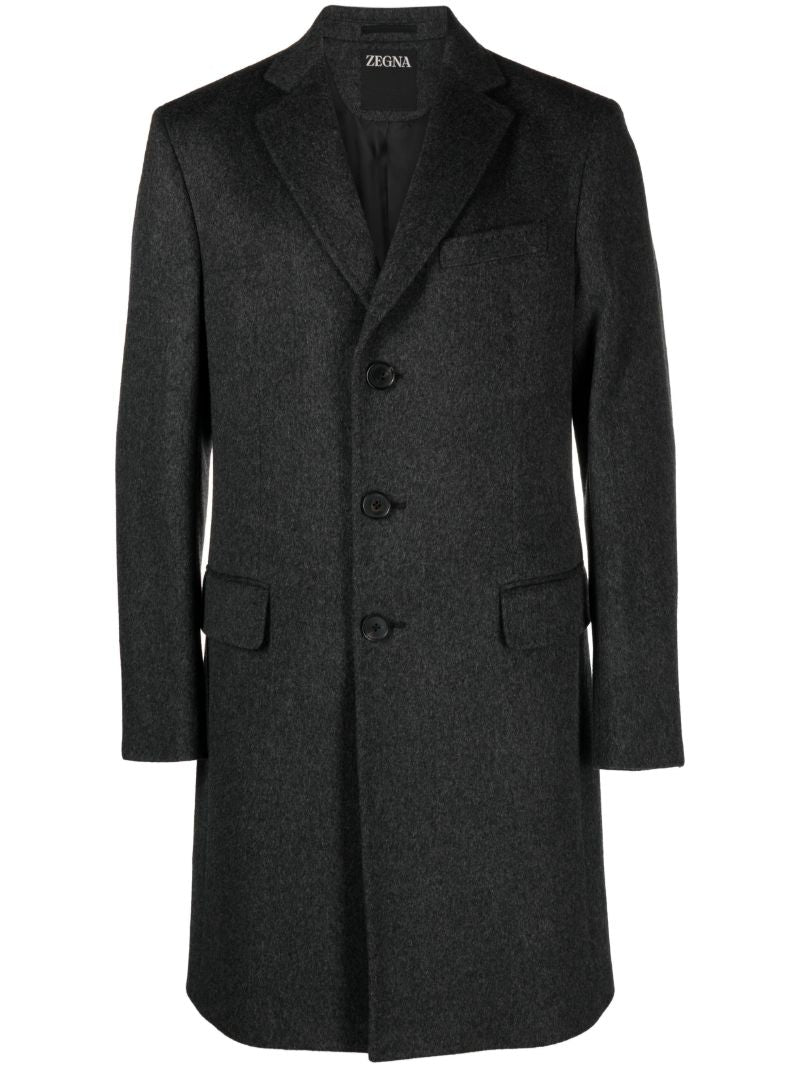 Grey Single-breasted Wool Coat