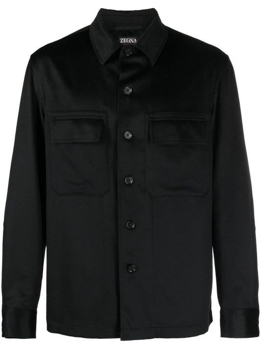 Black Point-collar Cashmere Shirt