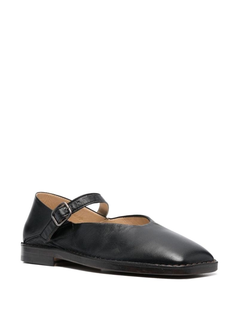 Black Leather Mary Jane Pumps