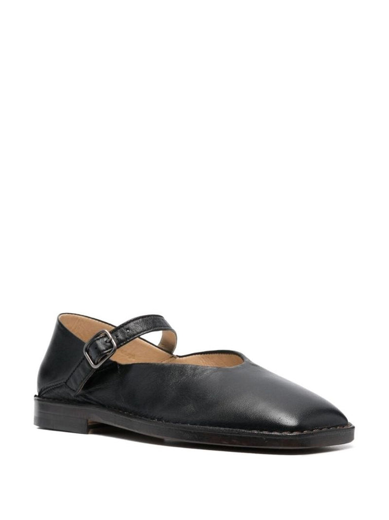 Black Leather Mary Jane Pumps