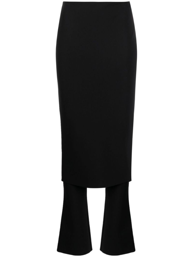 Black Skirt-overlay Flared Trousers