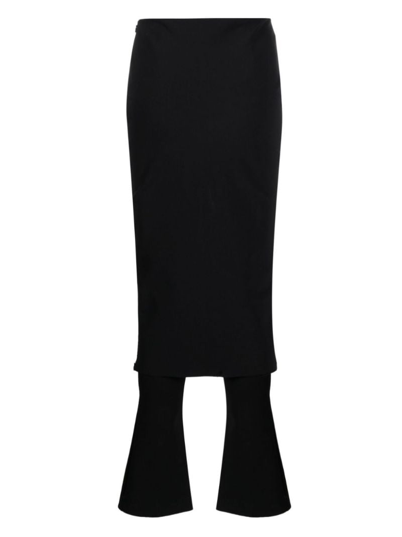 Black Skirt-overlay Flared Trousers