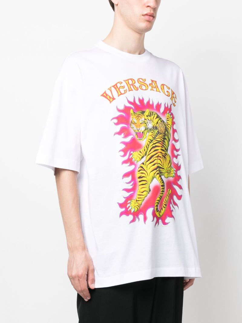 White Tiger Print Cotton T-shirt