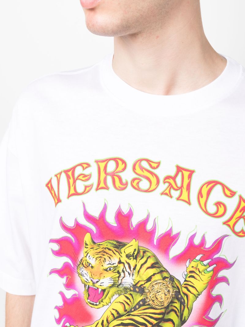 White Tiger Print Cotton T-shirt