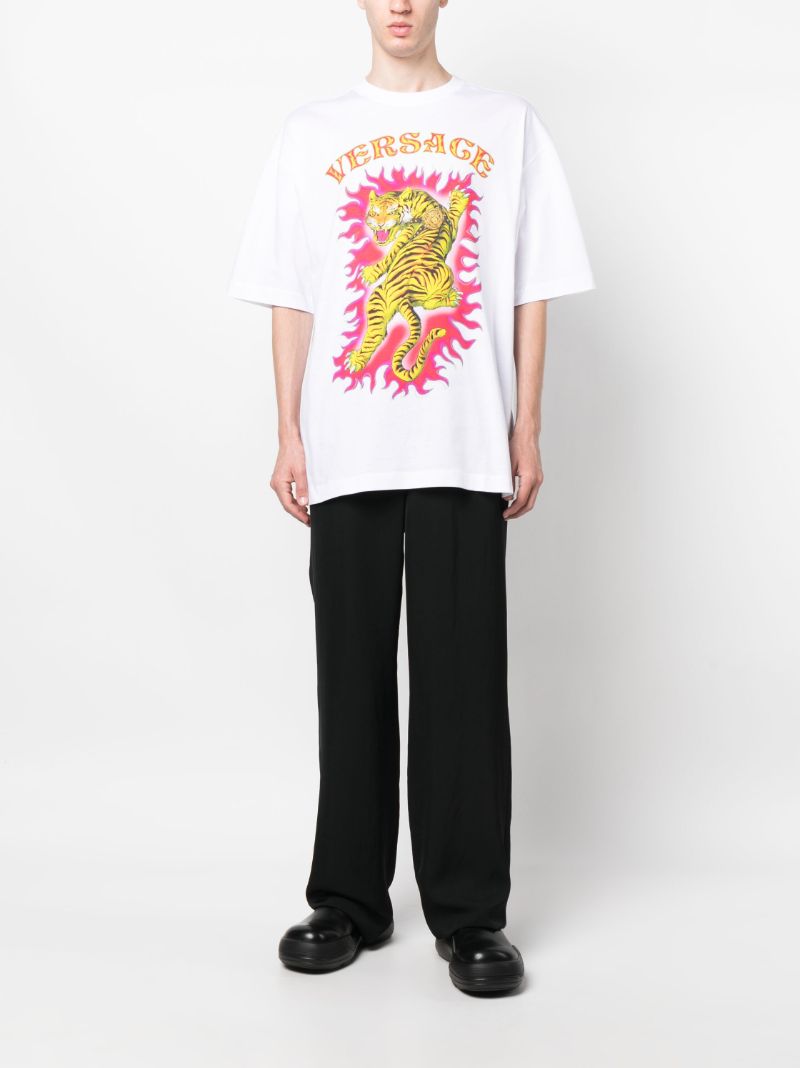 White Tiger Print Cotton T-shirt