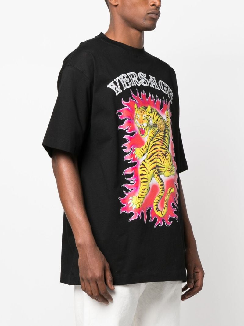 Black Tiger Print Cotton T-shirt