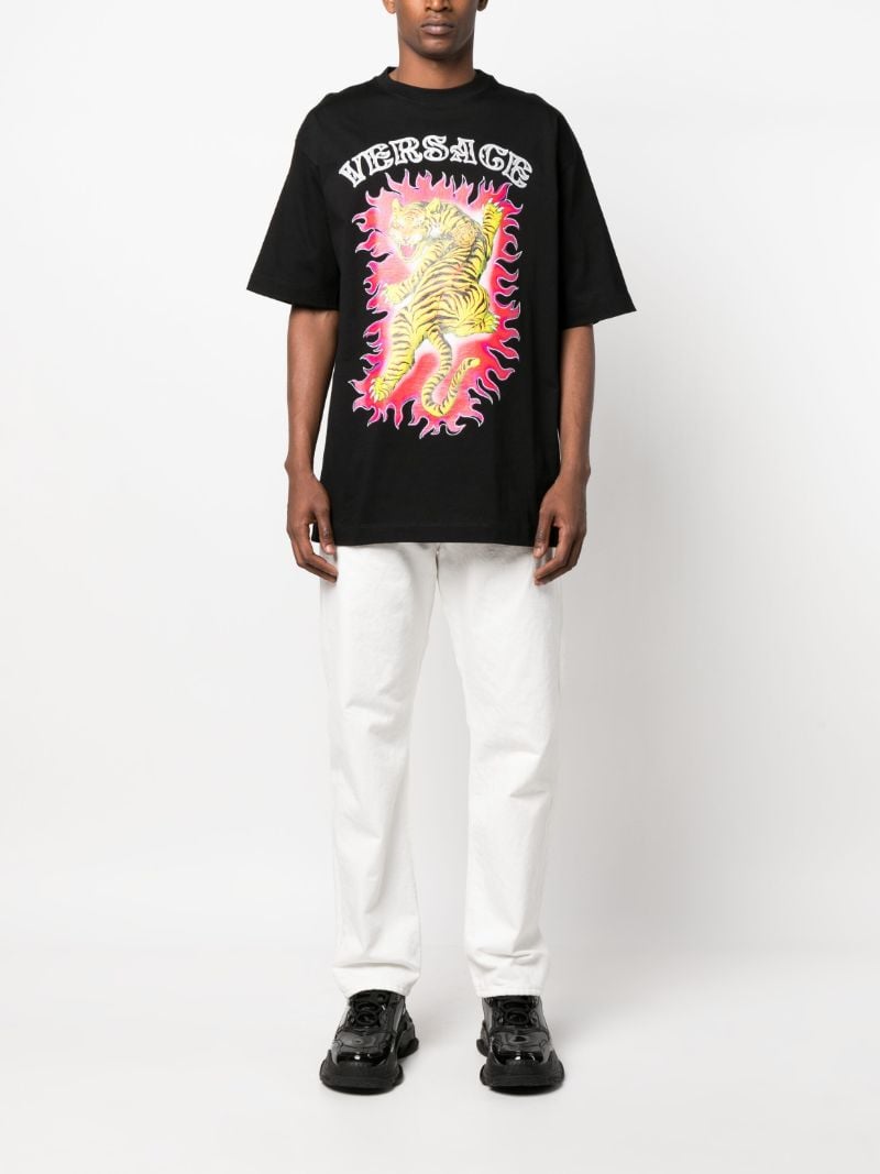 Black Tiger Print Cotton T-shirt