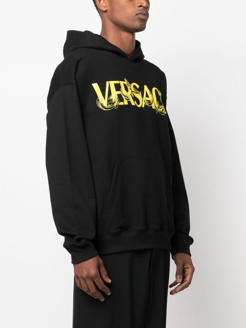Black Logo Print Cotton Hoodie