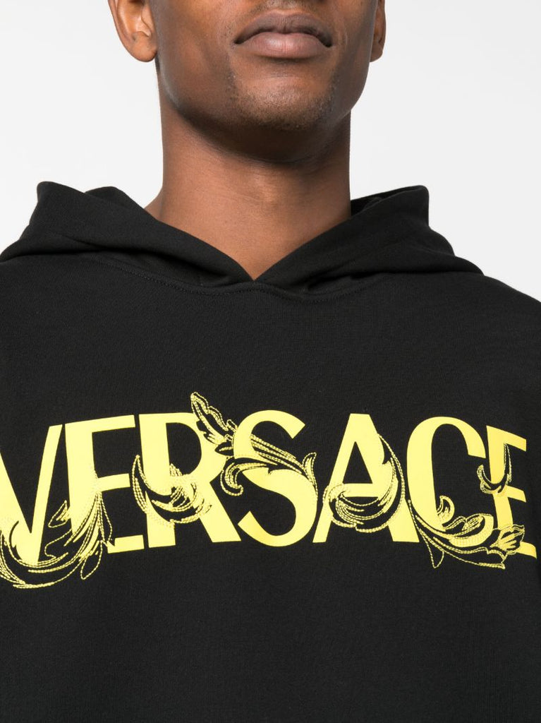 Black Logo Print Cotton Hoodie