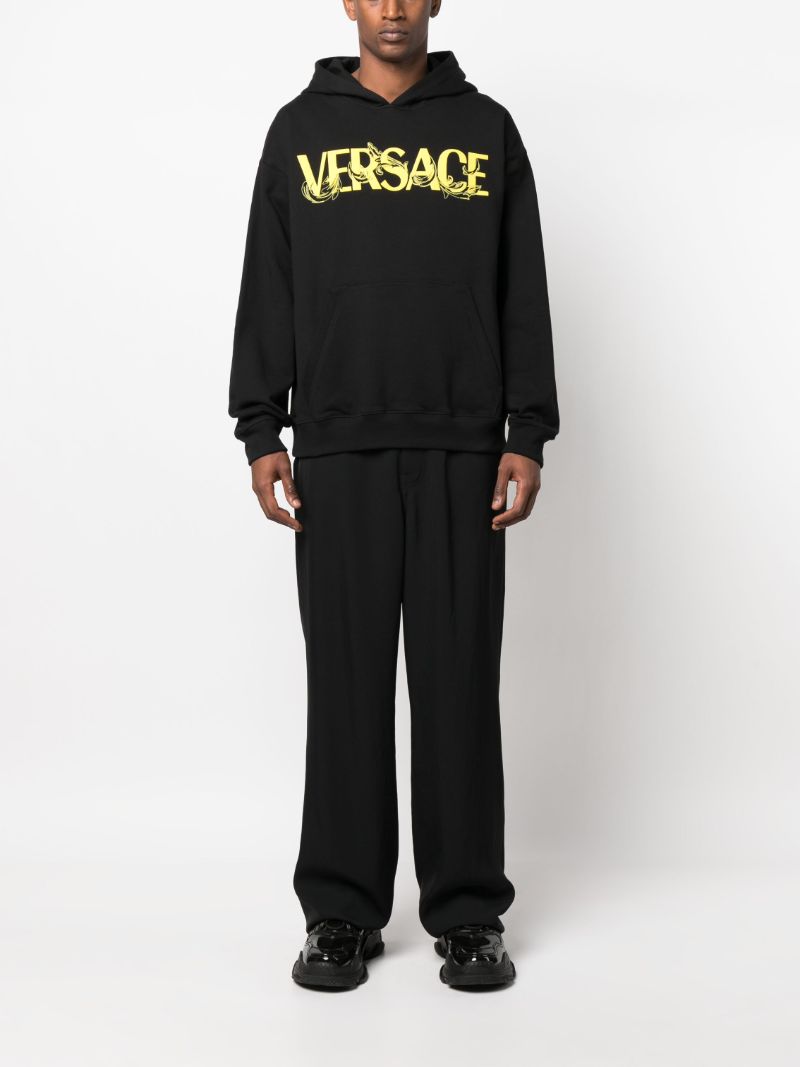 Black Logo Print Cotton Hoodie