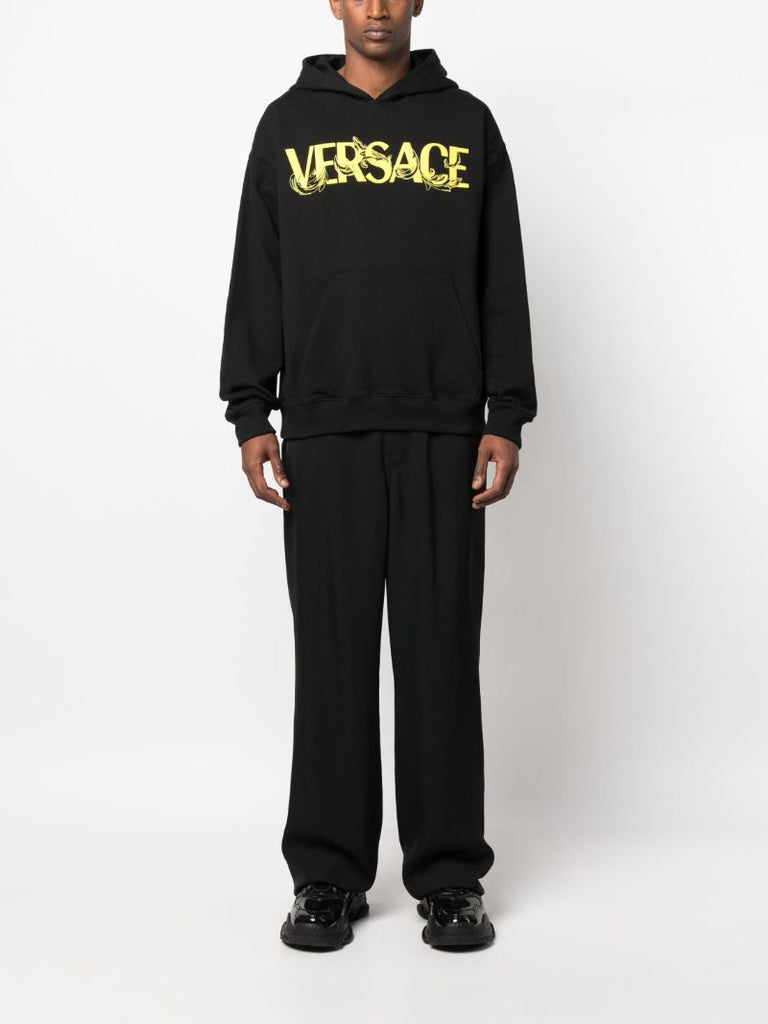 Black Logo Print Cotton Hoodie