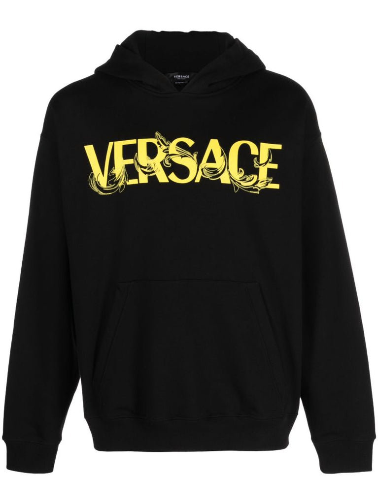 Black Logo Print Cotton Hoodie